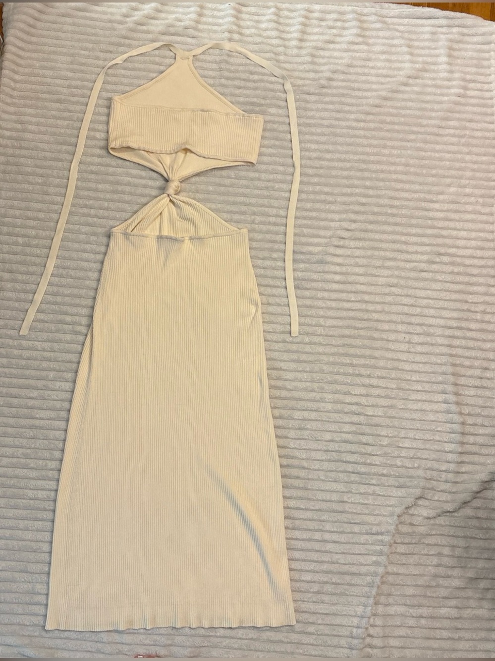 cult gaia Cream Ribbed Halter Maxi Dress with Front Knot Cutout - Picture 3 of 8